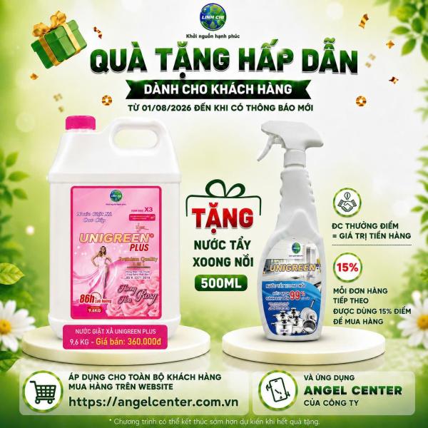 [CTBH] Nước giặt xả cao cấp UniGreen PLUS - Hương Hoa hồng (9,6 kg) - Tặng Dầu gội nam Unigreen 500ml 
