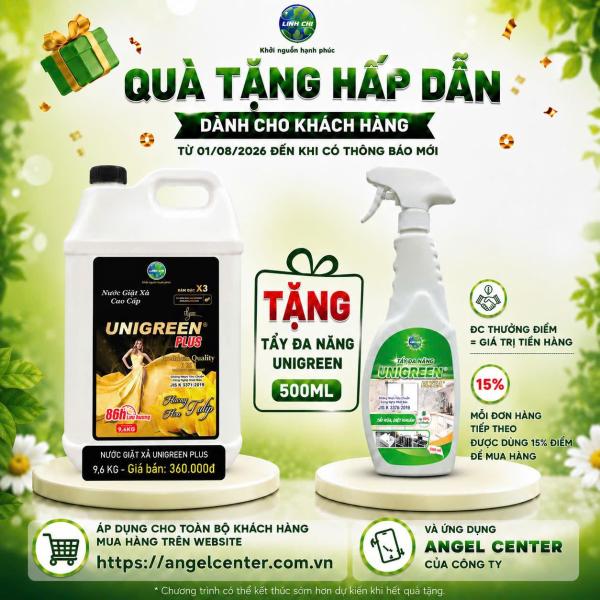 [CTBH] Nước giặt xả UniGreen PLUS - Hương anh đào trắng (9,6 kg)-  Tặng Sữa tắm nam Unigreen 500ml