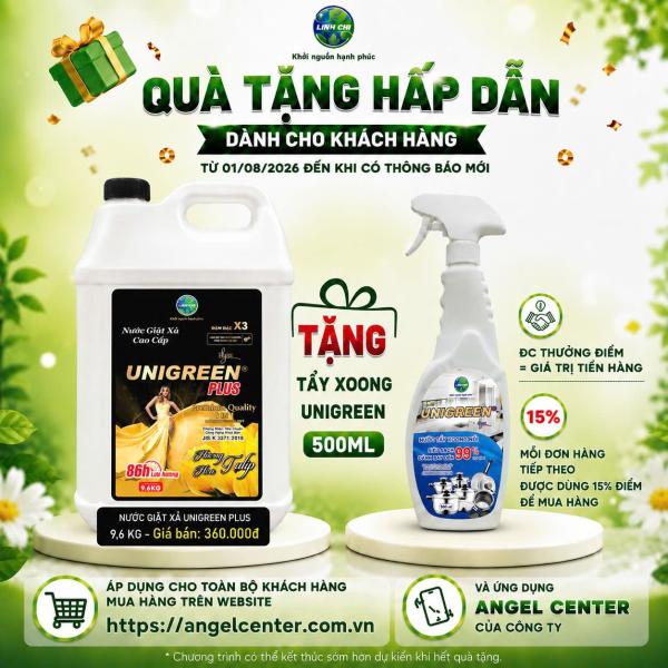 [CTBH] Nước giặt xả cao cấp UniGreen PLUS - Hương Hoa Tulip (9,6 kg) - Tặng Dầu gội nam Unigreen 500ml 