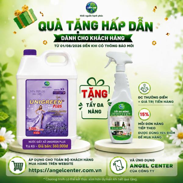 [CTBH] Nước giặt xả UniGreen PLUS - Hương anh đào trắng (9,6 kg)-  Tặng Dầu gội nam Unigreen 500ml 