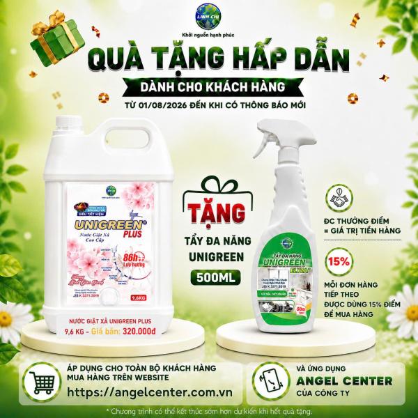 [CTBH] Nước giặt xả cao cấp UniGreen PLUS - Hương Tulip (Túi 3200ml) - Tặng Tẩy lồng giặt và Tẩy đa năng