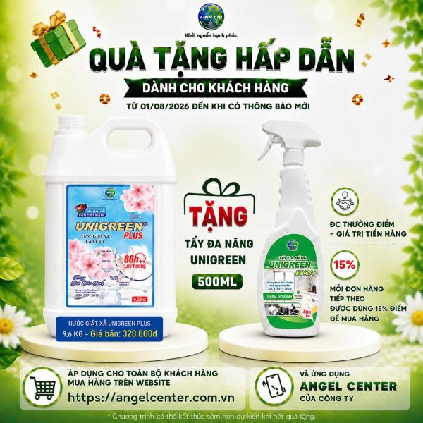 [CTBH] Nước giặt xả cao cấp UniGreen PLUS - Hương Tulip (Túi 3200ml) - Tặng Tẩy lồng giặt và Tẩy xoong nồi