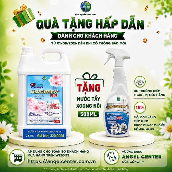 [CTBH] Nước giặt xả cao cấp UniGreen PLUS - Hương Hoa hồng (Túi 3200 ml) - Tặng Tẩy lồng giặt và Tẩy xoong nồi