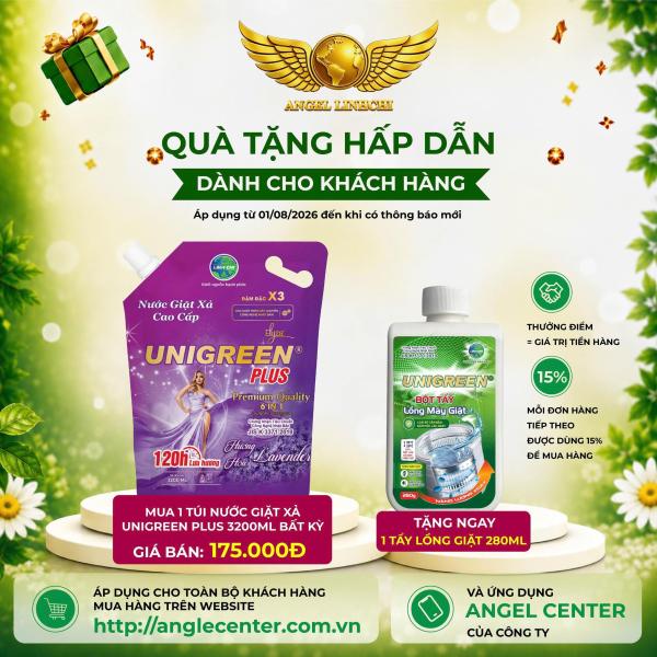 [CTBH] X4 Nước giặt xả cao cấp UniGreen PLUS - Hương Lavender (Túi 3200ml) - Tặng Cặp dầu gội và sữa tắm nam Unigreen 500ml 