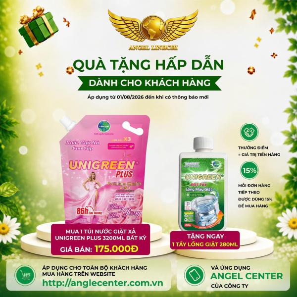 [CTBH] X4 Nước giặt xả cao cấp UniGreen PLUS - Hương Hoa hồng (Túi 3200 ml) - Tặng Cặp dầu gội và sữa tắm nam Unigreen 500ml  